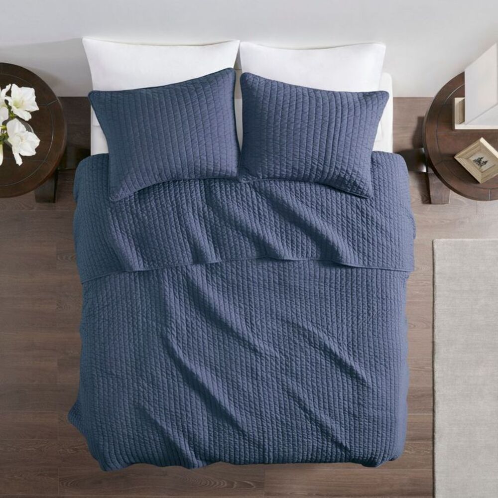 Madison Park 2pc Twin/Twin Extra Long Mitchell Reversible Coverlet Set Navy